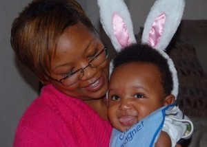 Woman with Toddler in Bunny Ears
