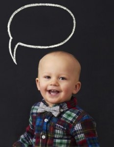 Toddler with a speech bubble above him