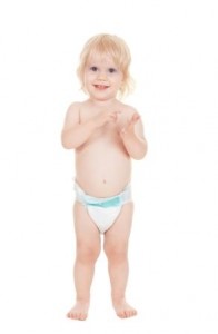 Baby standing in diaper