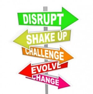 Direction arrows with words like "disrupt" and "shake up"